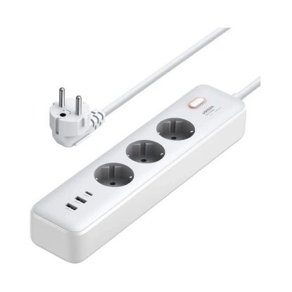 Slika USB punjač zidni UGREEN CD286, 3x ŠUKO, Power Delivery USB-C, 2x USB-A, 2m, bijeli
