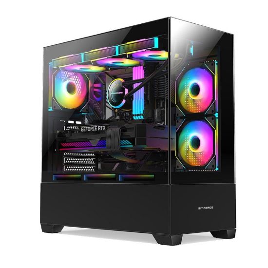 Slika Bit Force SPARK ARGB-TG3 Midi Tower ARGB Gaming PC ATX kućište bez napajanja, crno
