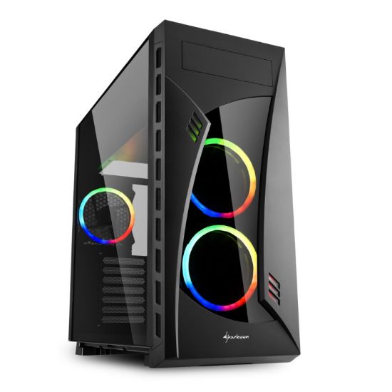 Slika Sharkoon NIGHT SHARK RGB Midi-Tower ATX kućište bez napajanja, prozirna bočna stranica, RGB prednji/stražnji ventilatori 3×120mm, crno