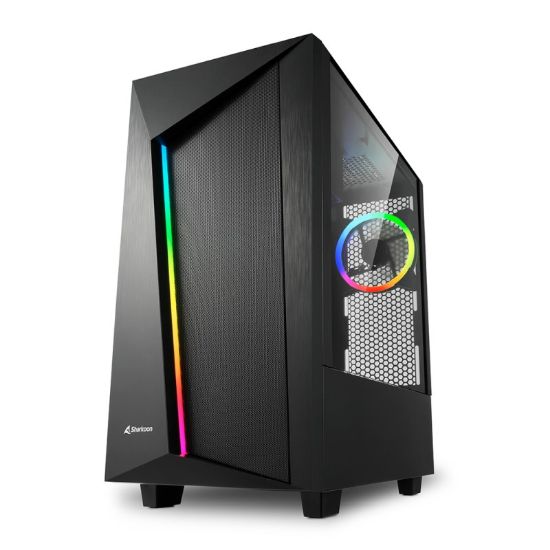 Slika Sharkoon REV100 Midi-Tower ATX kućište bez napajanja, prozirna bočna stranica, prednji/stražnji RGB ventilator 2×120mm, crno