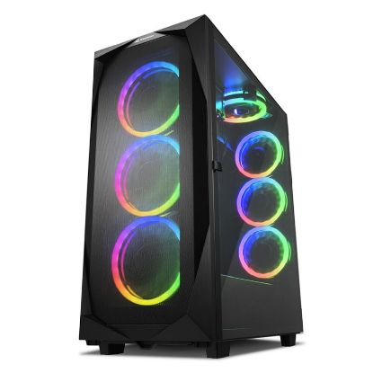 Slika Sharkoon REV300 Midi Tower E-ATX kućište bez napajanja, prozirna bočna stranica, RGB ventilatori prednji 3×140/stražnji 3×120/gornji 1×120, crno
