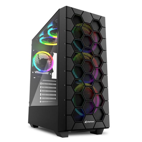 Slika Sharkoon RGB HEX Midi Tower ATX kućište bez napajanja, prozirna bočna stranica, prednji/stražnji/gornji ventilatori 6×120mm, crno