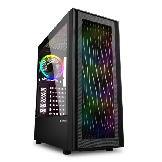 Slika Sharkoon RGB WAVE Midi Tower ATX kućište bez napajanja, prozirna bočna stranica, prednji/stražnji RGB ventilatori 4×120mm, crno