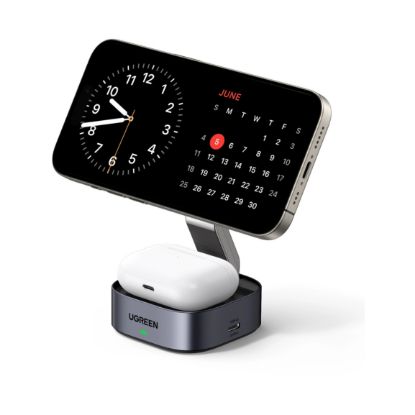Slika UGREEN 2in1 Qi2 Magnetic Foldable punjač, 15W, sivi