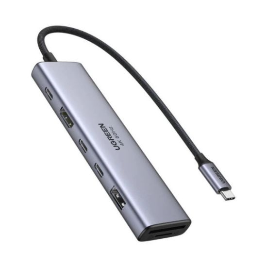 Slika USB Hub 3.2 7-port UGREEN USB-C HUB na 1xUSB-A 3.2, 2xUSB-C 3.2, 1xSD/TF čitač memorijskih kartica, 1xUSB-C za napajanje, 1x HDMI, sivi