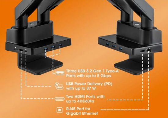 Slika Manhattan nosač monitora 17"-32", 2x 9kg, 8u1 docking