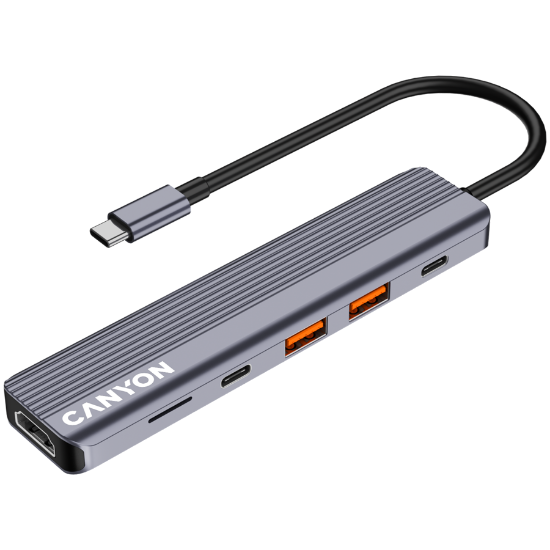 Slika USB Hub 3.0 4-port Canyon DS-17 6 in 1 HUB, 4k, USB-C Grey