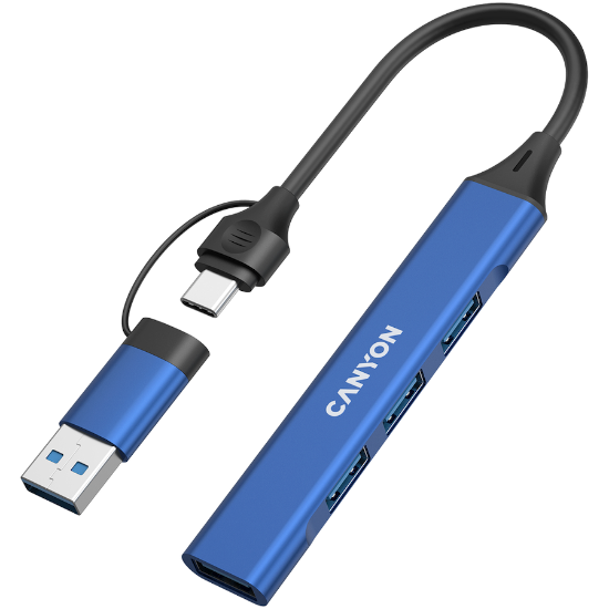 Slika USB Hub 3.0 4-port Canyon DS-02 4 in 1 HUB, USB-A/C, Blue
