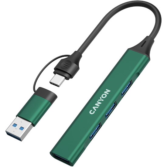 Slika USB Hub 3.0 4-port Canyon DS-02 4 in 1 HUB, USB-A/C, Green