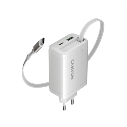 Slika USB punjač zidni CANYON OnCharge 65RC Build-In Cable USB-C 65W White