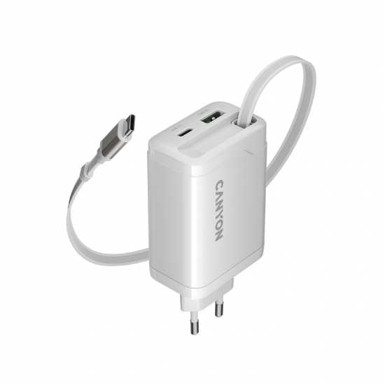 Slika USB punjač zidni CANYON OnCharge 65RC Build-In Cable USB-C 65W White