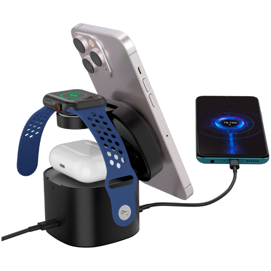 Slika Canyon 4 in 1 Wireless Charging Stand, 30W max, with 65W charger and 1M cable, black