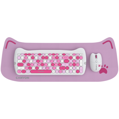 Slika CANYON HSET-W6 EN/AD Keyboard+Mouse Kitty Edition AAA+АА Wireless Pink