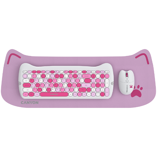 Slika CANYON HSET-W6 EN/AD Keyboard+Mouse Kitty Edition AAA+АА Wireless Pink